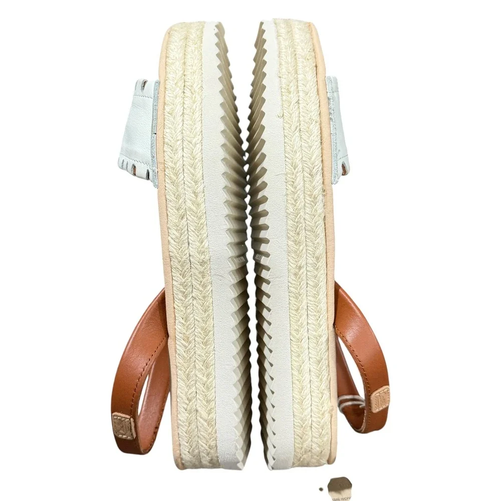 Castell Menorca Menorquina Sandals Womens 7.5 White Brown Leather Espadrille NWT